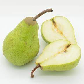Pears Bartlett, raw natural pear, greenish in color.