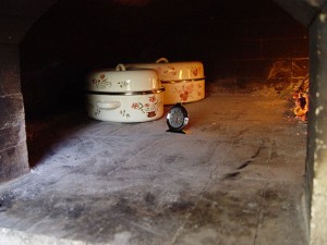 Stainless steel analog oven thermometer.