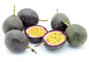 Purple granadilla species passion fruit, raw natural passionfruit.