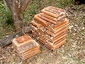 Photo of real old terracotta clay roof tiles great for making roof on wood fired pizza ovens.