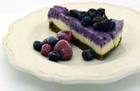 One slice of vegan raw blueberry cheese cake.