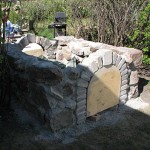 Walls made from a reused cut up field stone.