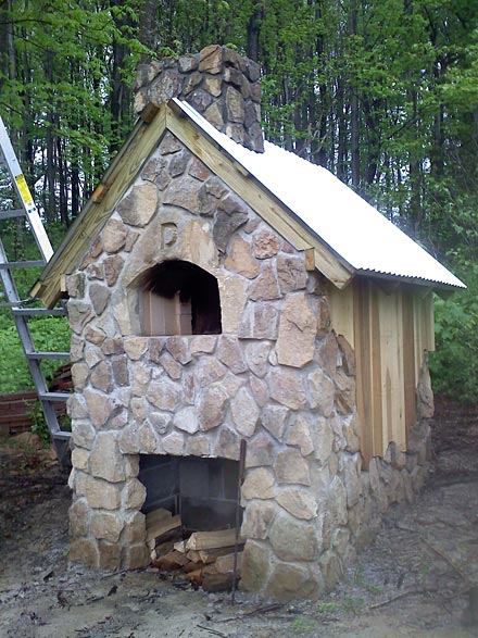 Pizza oven built from stones.